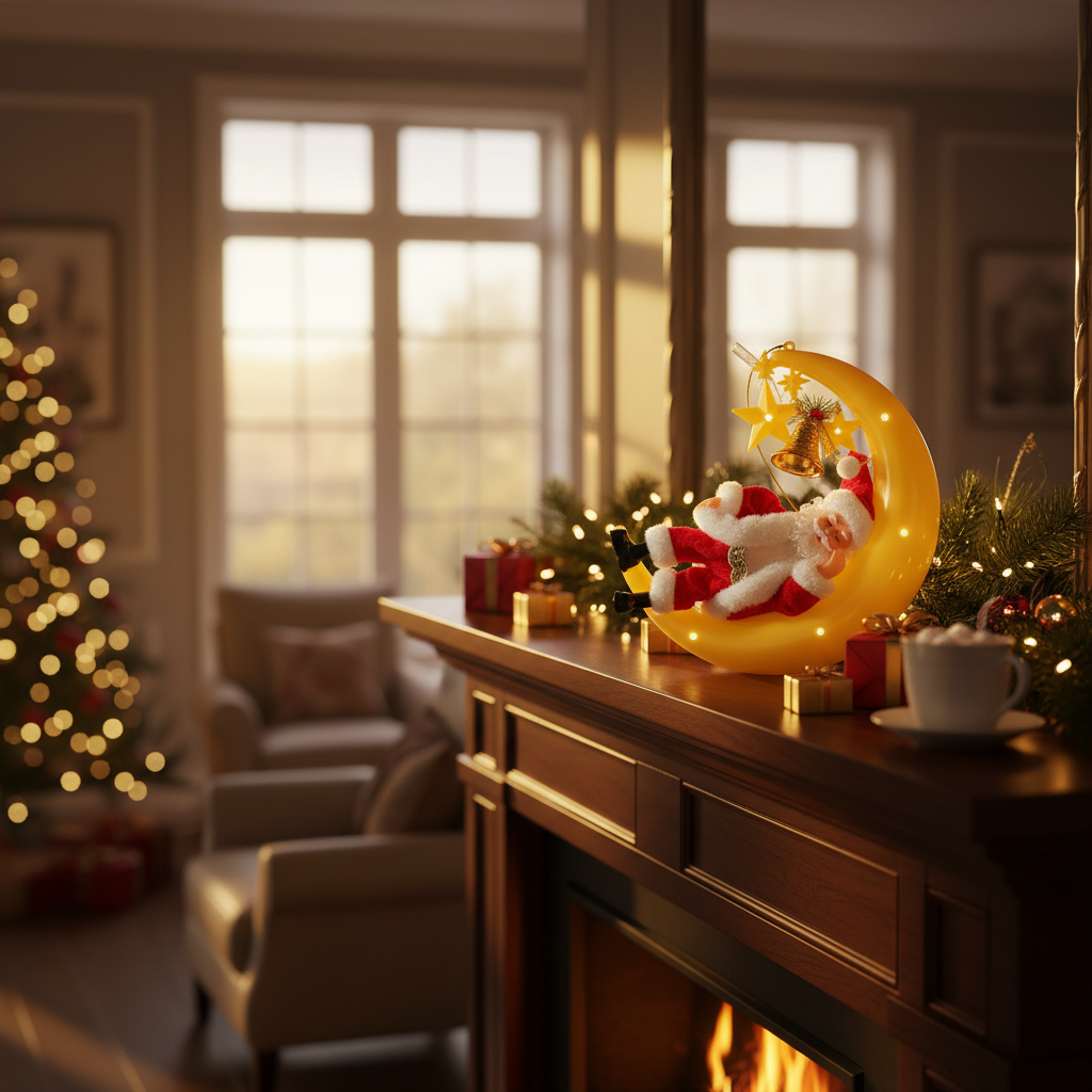 Santa Claus on Crescent Moon Hanging Ornament