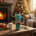 Christmas Themed Travel Mug with Straw