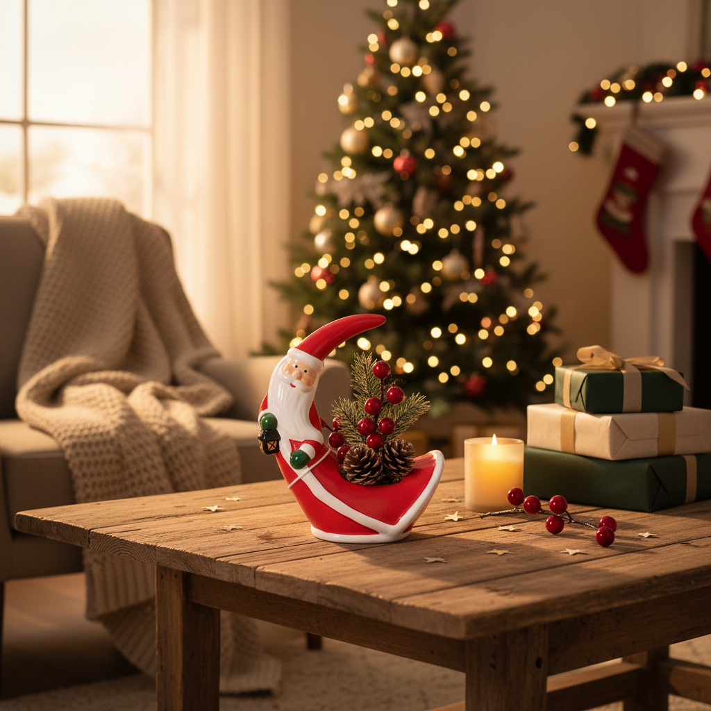 Santa Claus Decorative Figurine with Christmas Tree