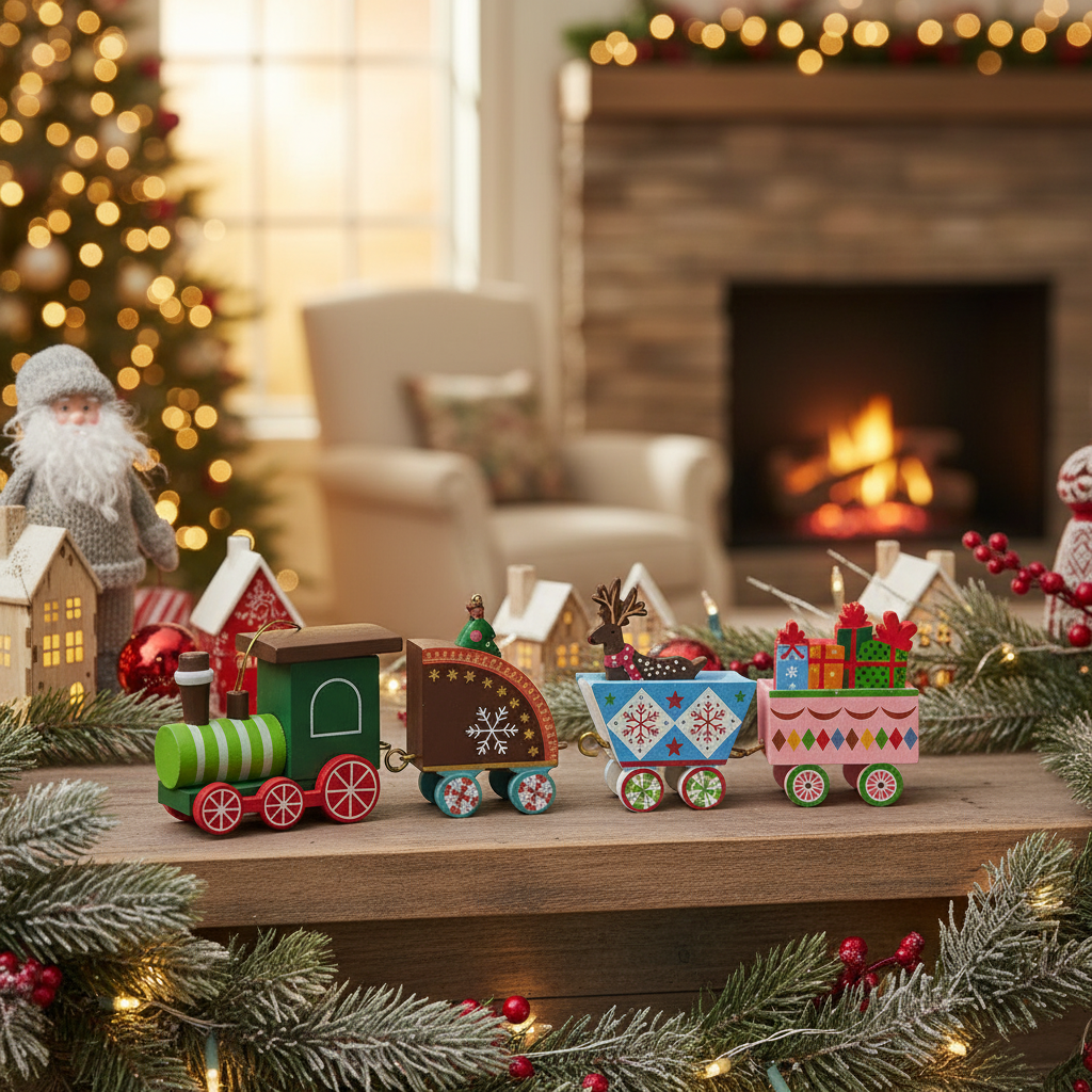 Christmas Wooden Train Decoration Set