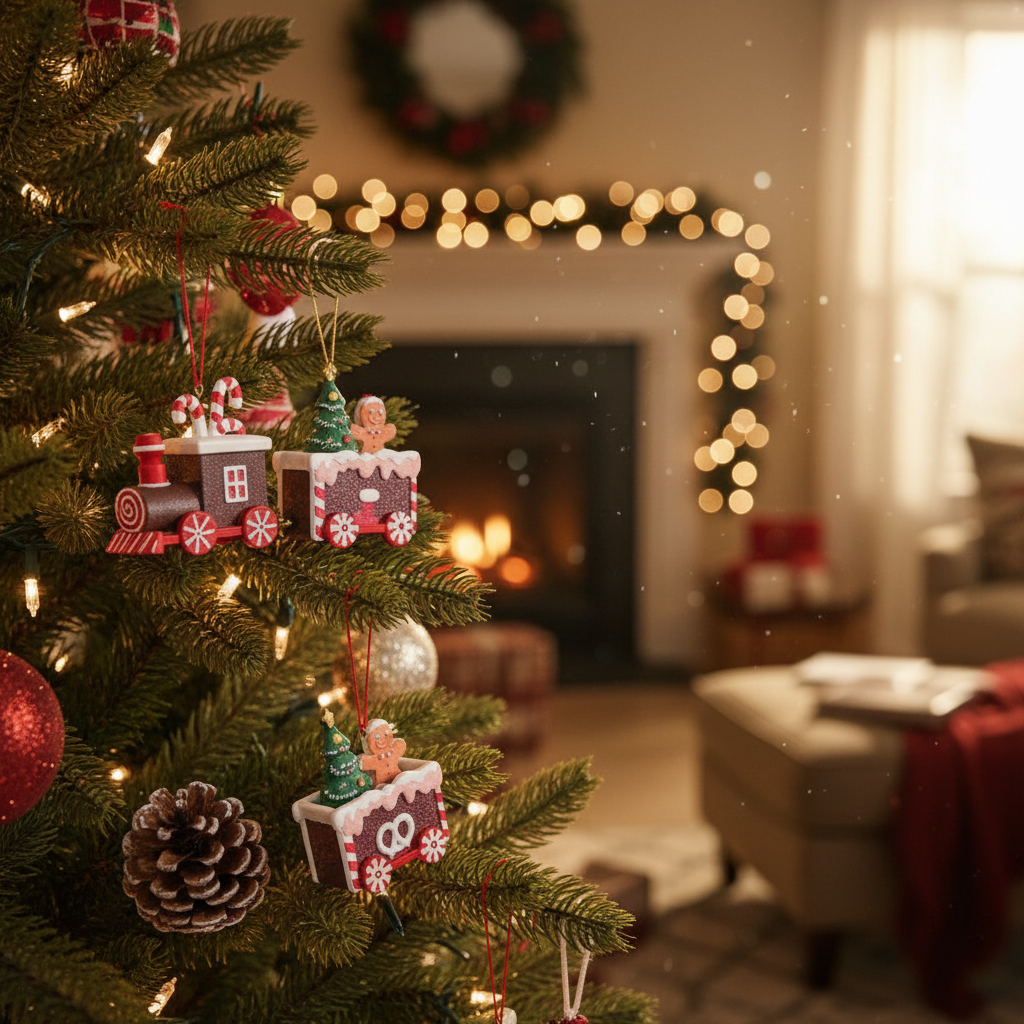 Gingerbread Train Christmas Ornaments Set