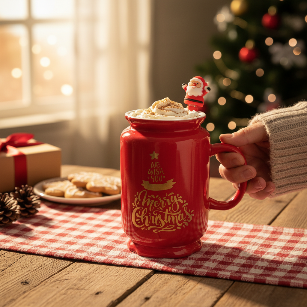 Christmas Themed Mug with Santa Stirrer