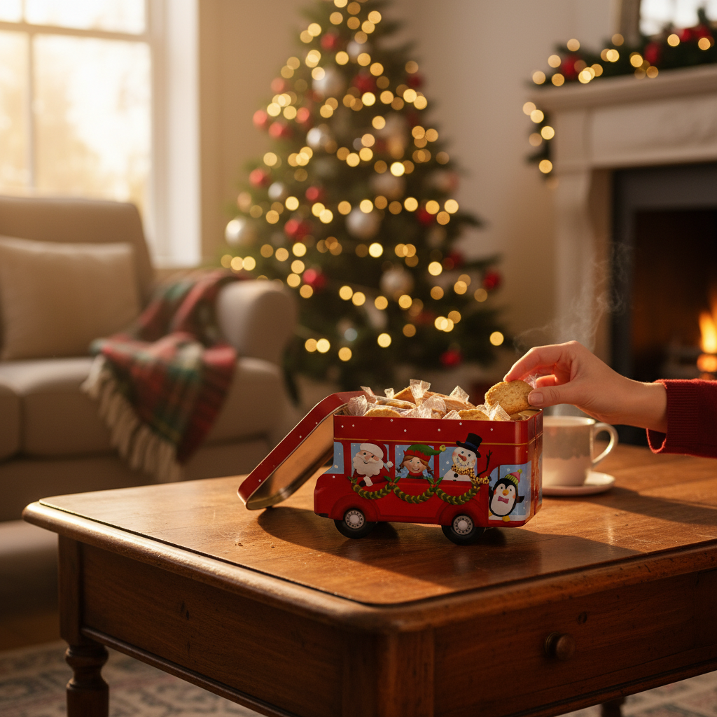 Merry Christmas Double Decker Bus Tin Box