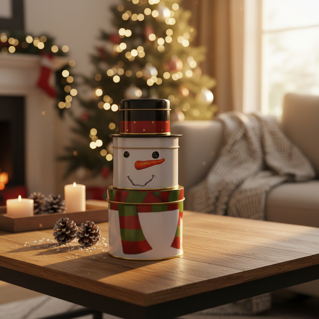 Snowman Shaped Tin Container Set