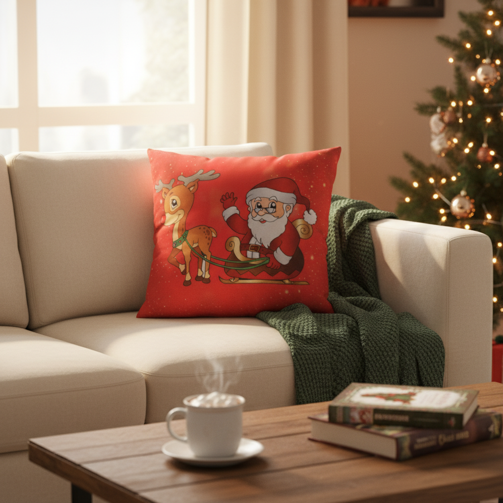 Santa Claus and Reindeer Cushion