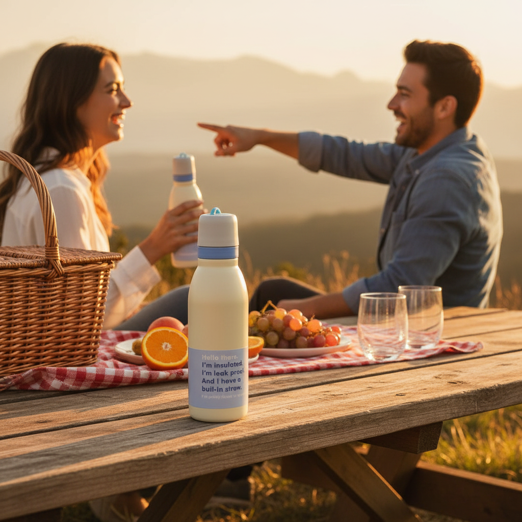 Insulated Water Bottle with Built-in Straw