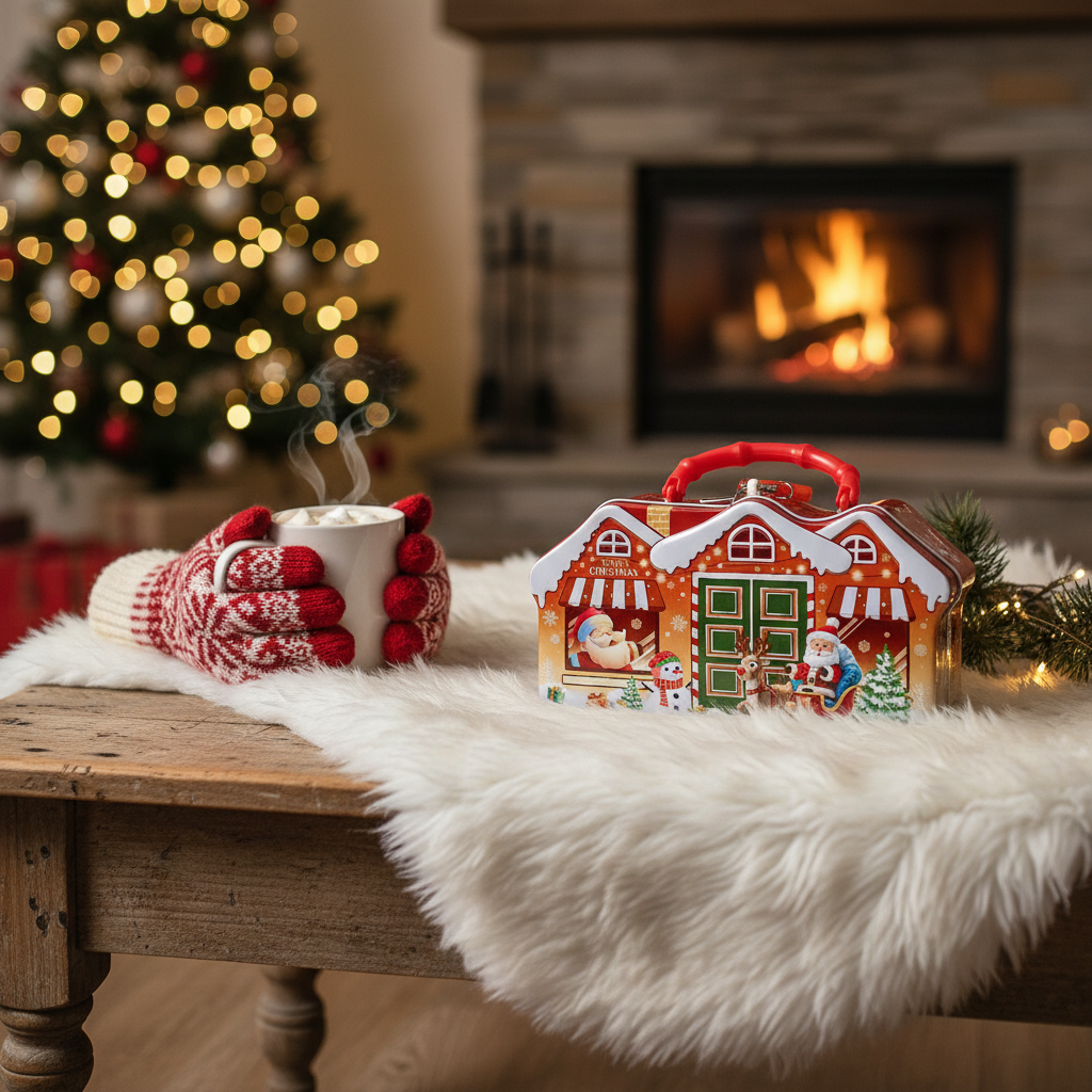 Christmas House Shaped Tin Box