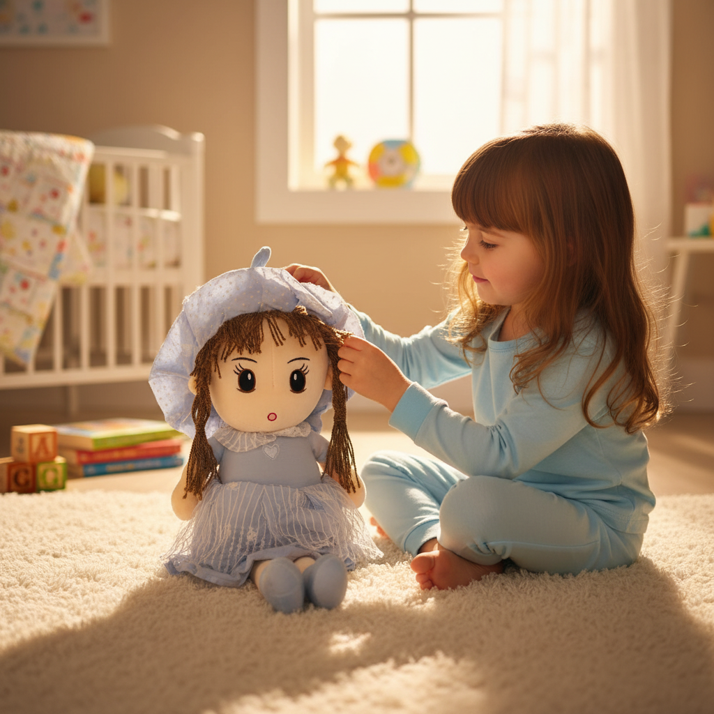 Plush Doll with Blue Dress and Hat
