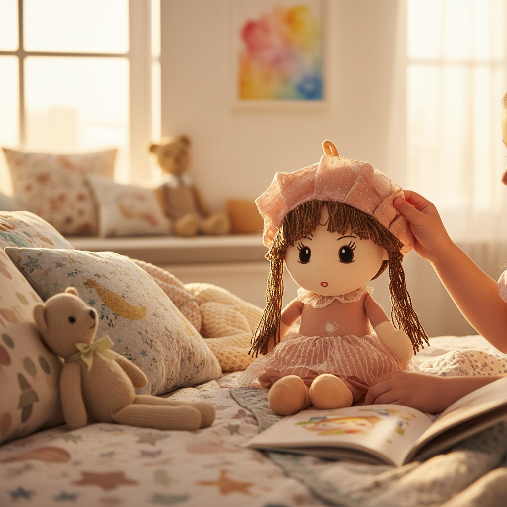 Plush Doll with Brown Dress and Hat