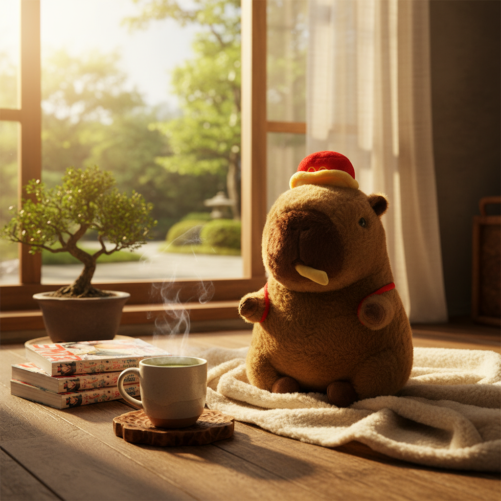 Capybara Plush Toy with Red Hat