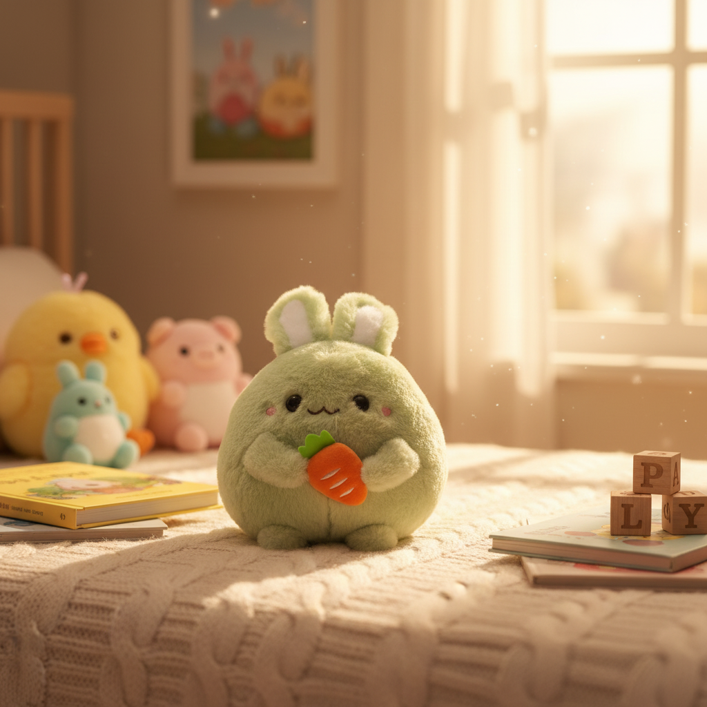 Green Bunny Plush Toy with Carrot