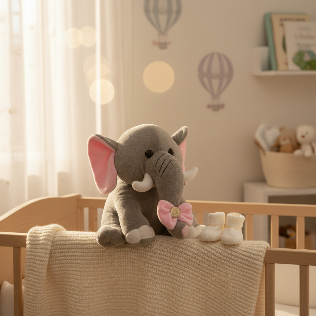 Elephant Plush Toy with Pink Bow