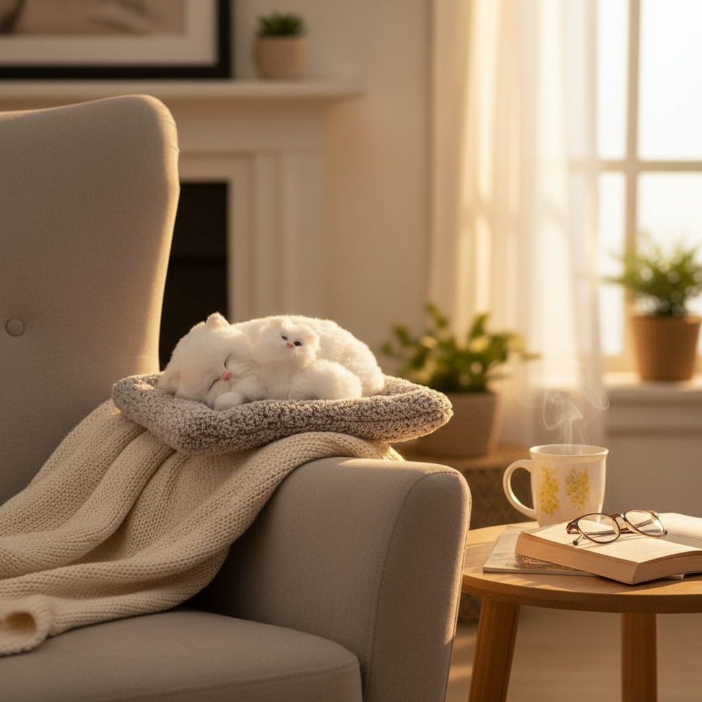 Plush White Cat Pair on Mat