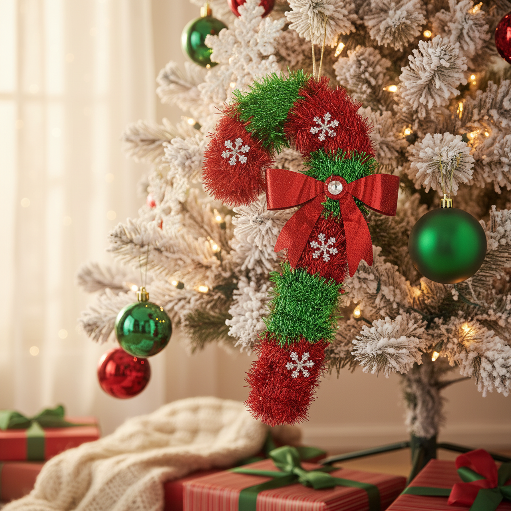 Christmas Candy Cane Tinsel Decoration