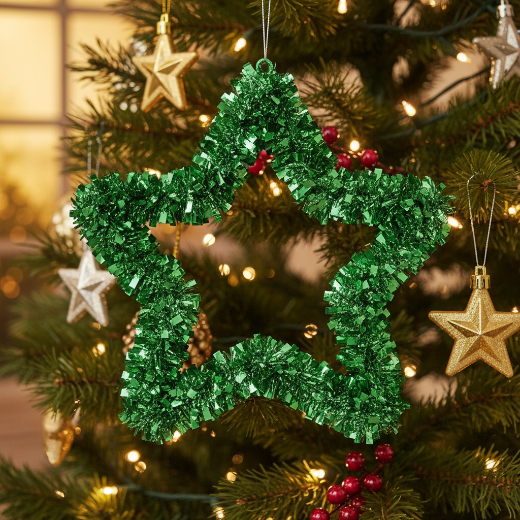 Green Star Tinsel Decoration