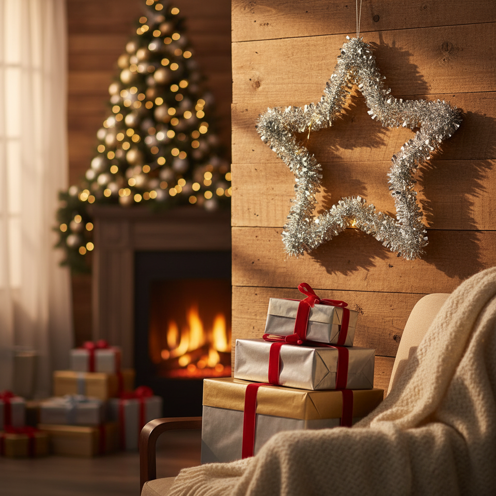 Silver Star Tinsel Decoration