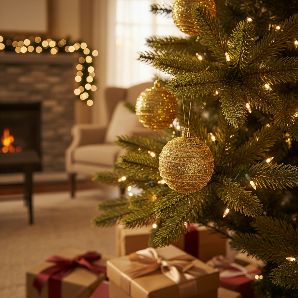 Gold Glitter Christmas Ornaments