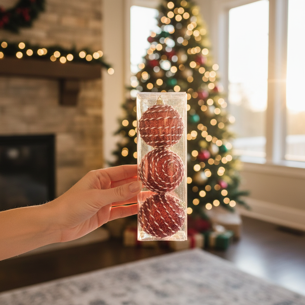 Red Glitter Swirl Christmas Ornaments