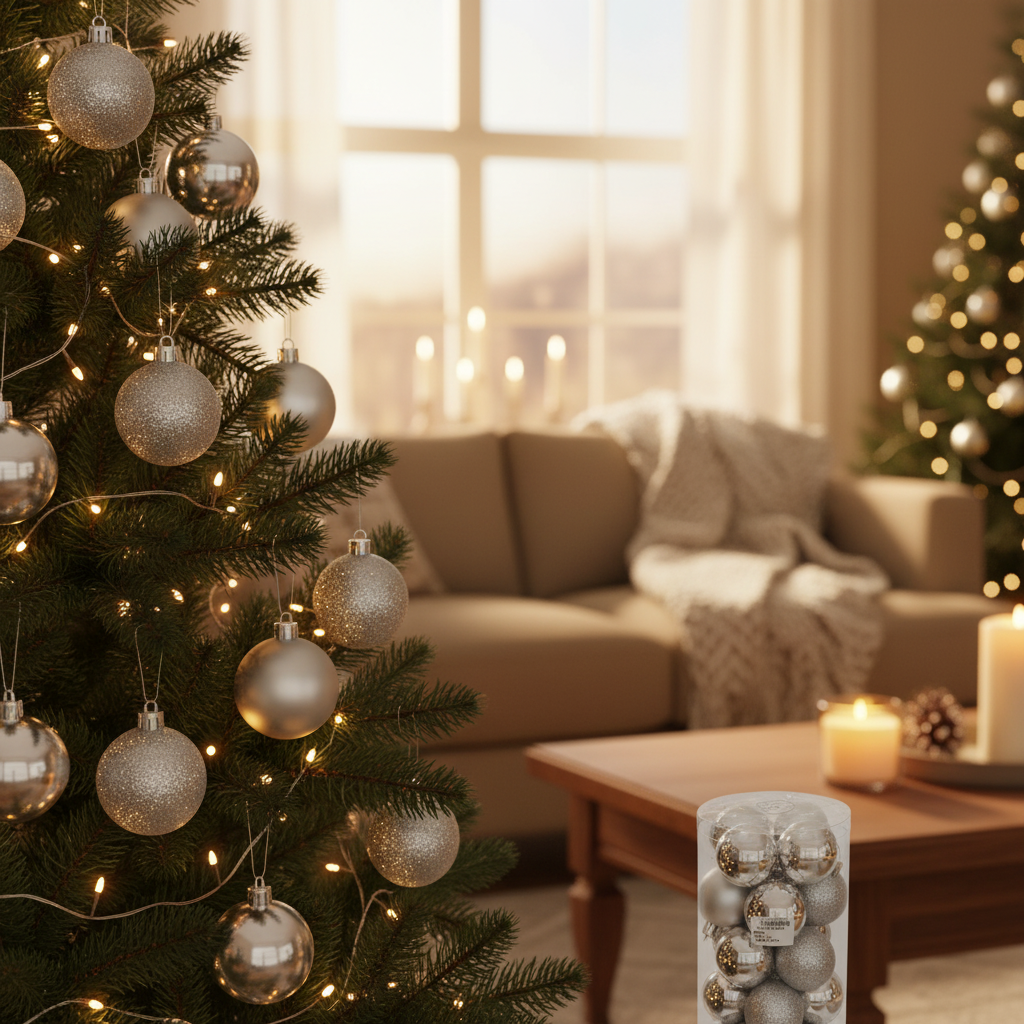 Silver Christmas Baubles Set