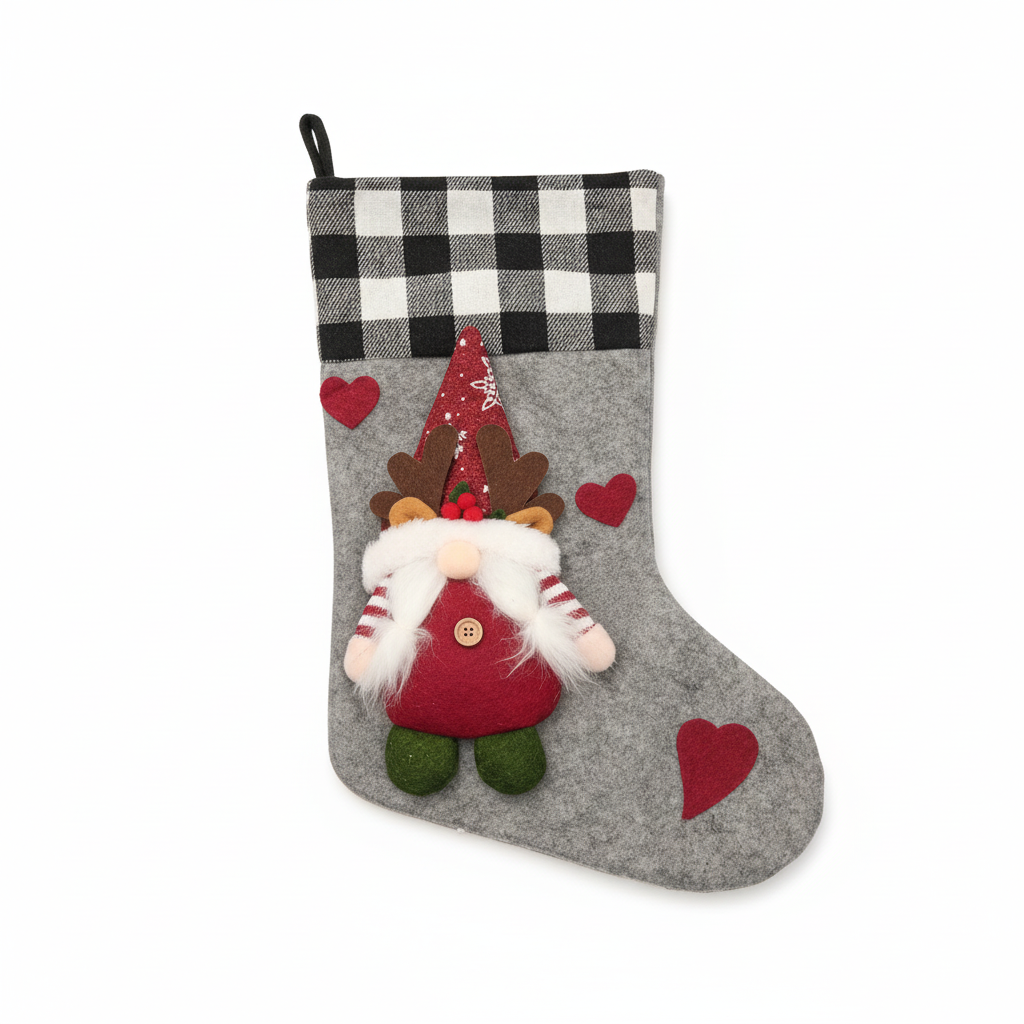 Christmas Stocking with Gnome Decoration