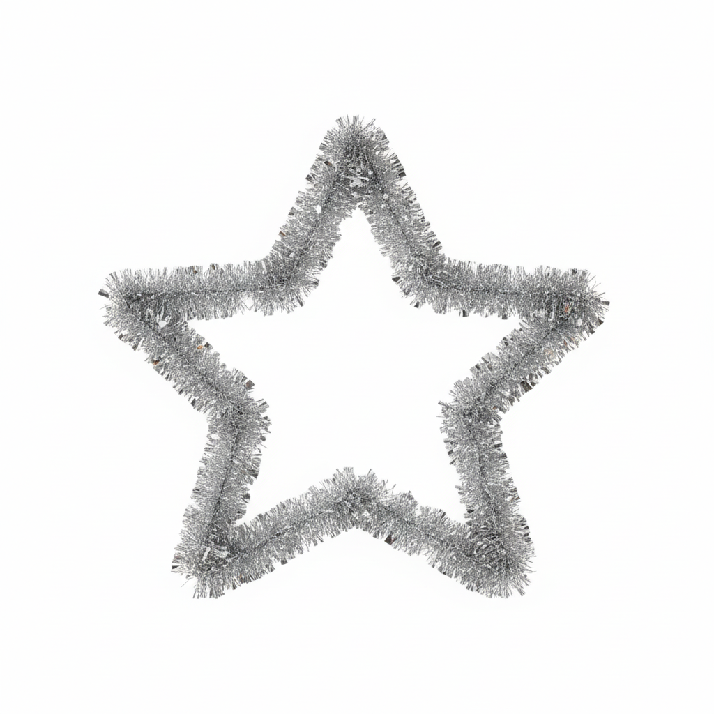 Silver Star Tinsel Decoration