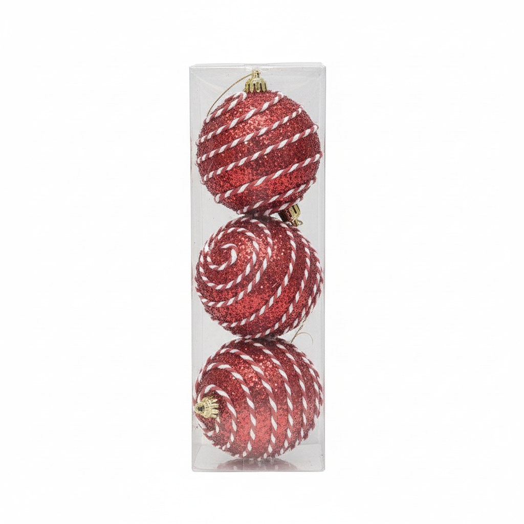 Red Glitter Swirl Christmas Ornaments