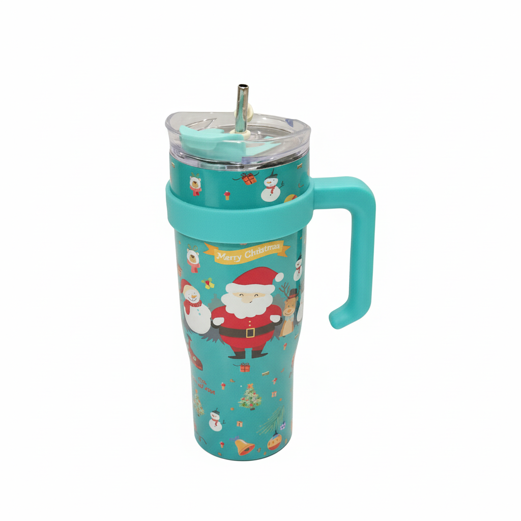 Christmas Themed Travel Mug with Straw
