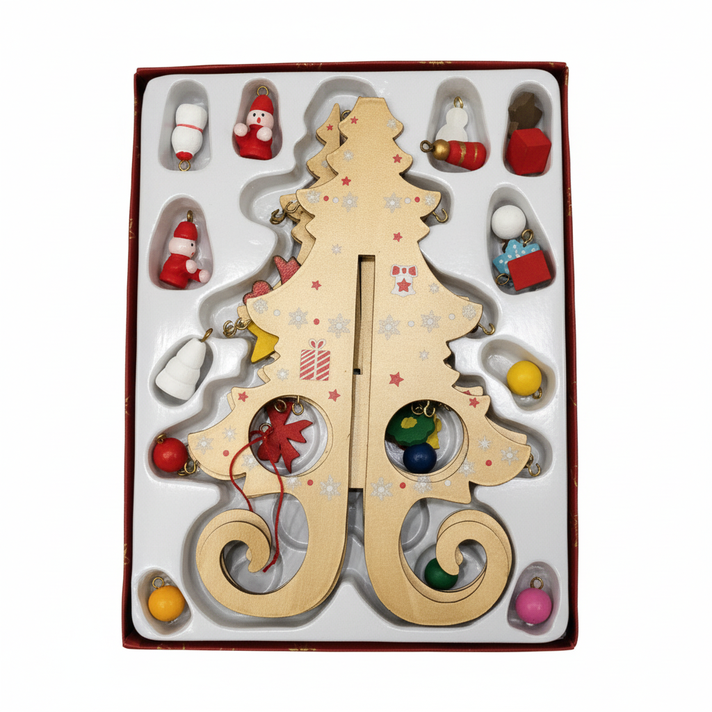 Mini Wooden Christmas Tree with Ornaments Set