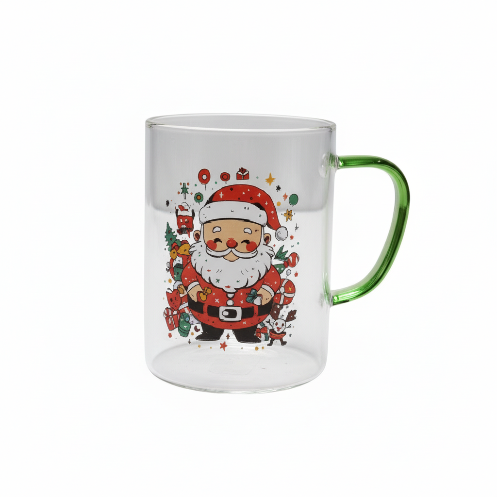 Santa Claus Glass Mug with Keychain