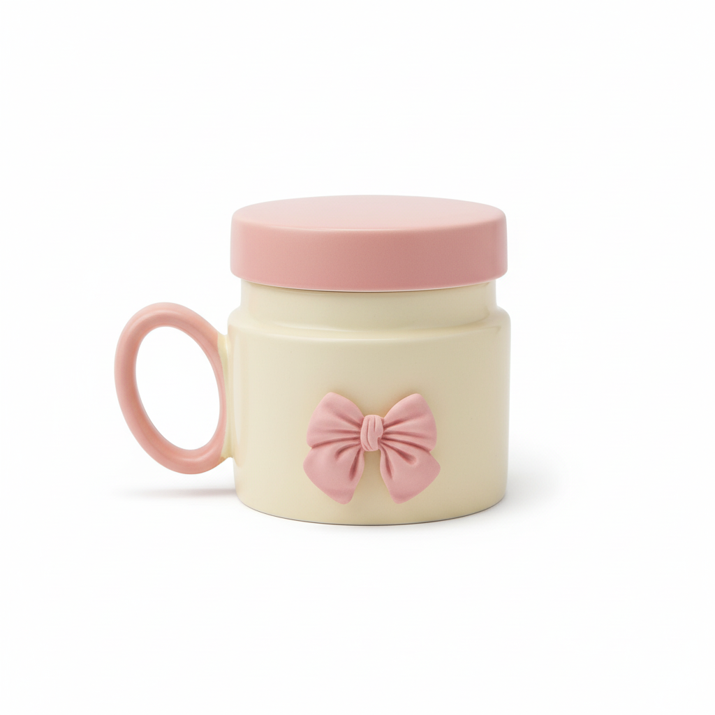 Pink Bow Ceramic Mug with Lid