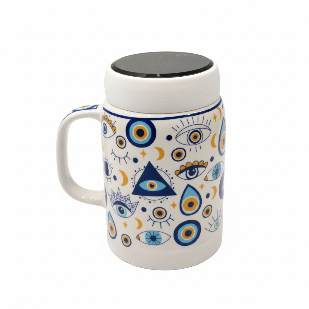 Evil Eye Ceramic Mug with Lid