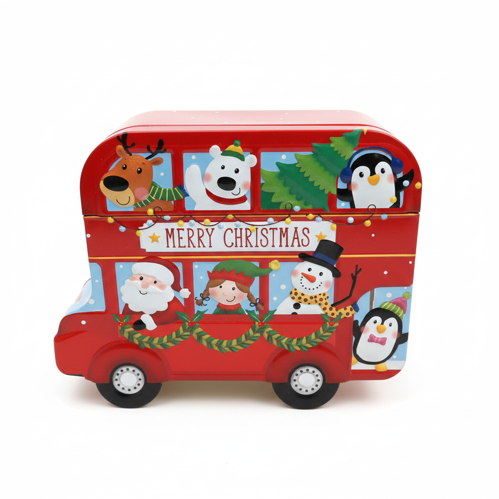 Merry Christmas Double Decker Bus Tin Box