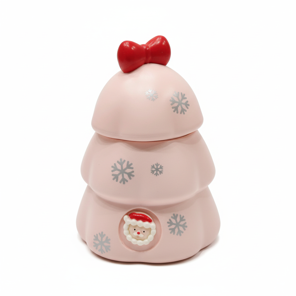Pink Christmas Tree Ornament with Santa Face