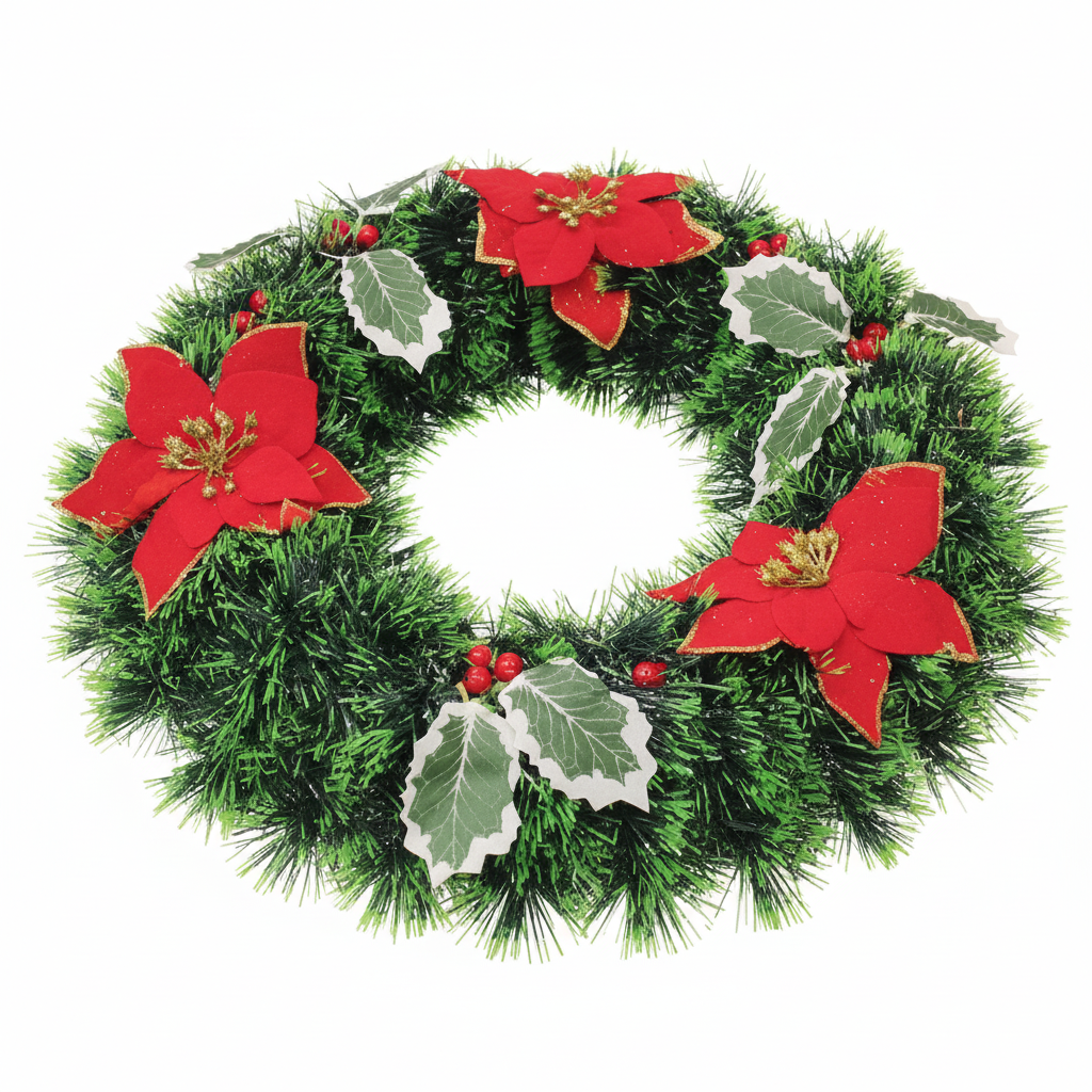 Christmas Wreath with Red Flowers