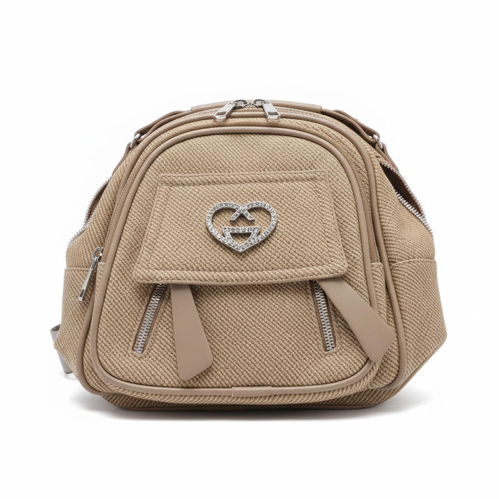 Beige Heart Accent Mini Backpack