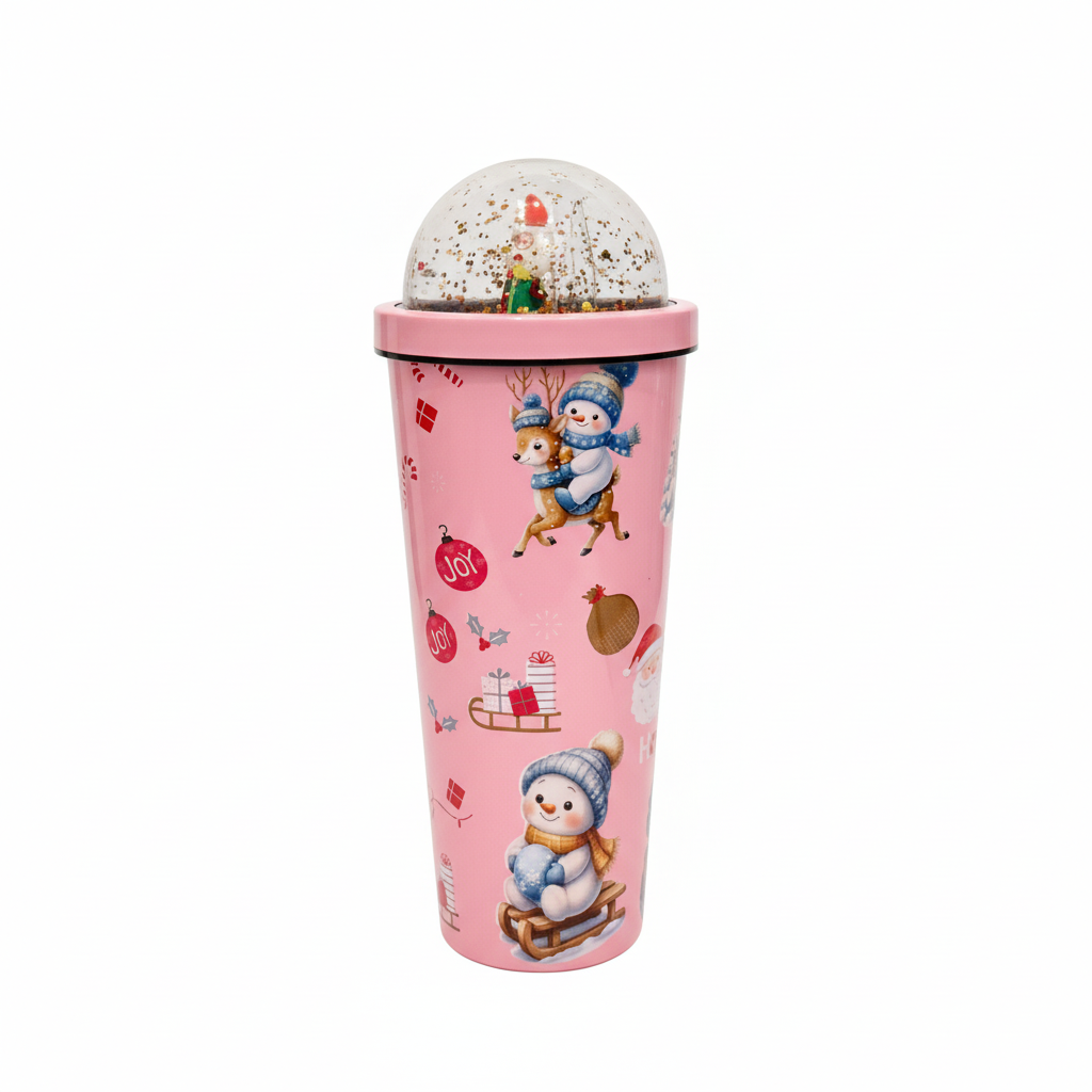 Christmas Snowman Tumbler with Glitter Dome Lid