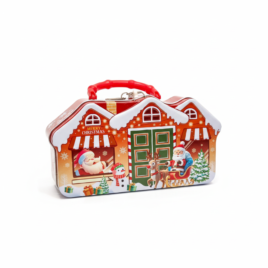 Christmas House Shaped Tin Box