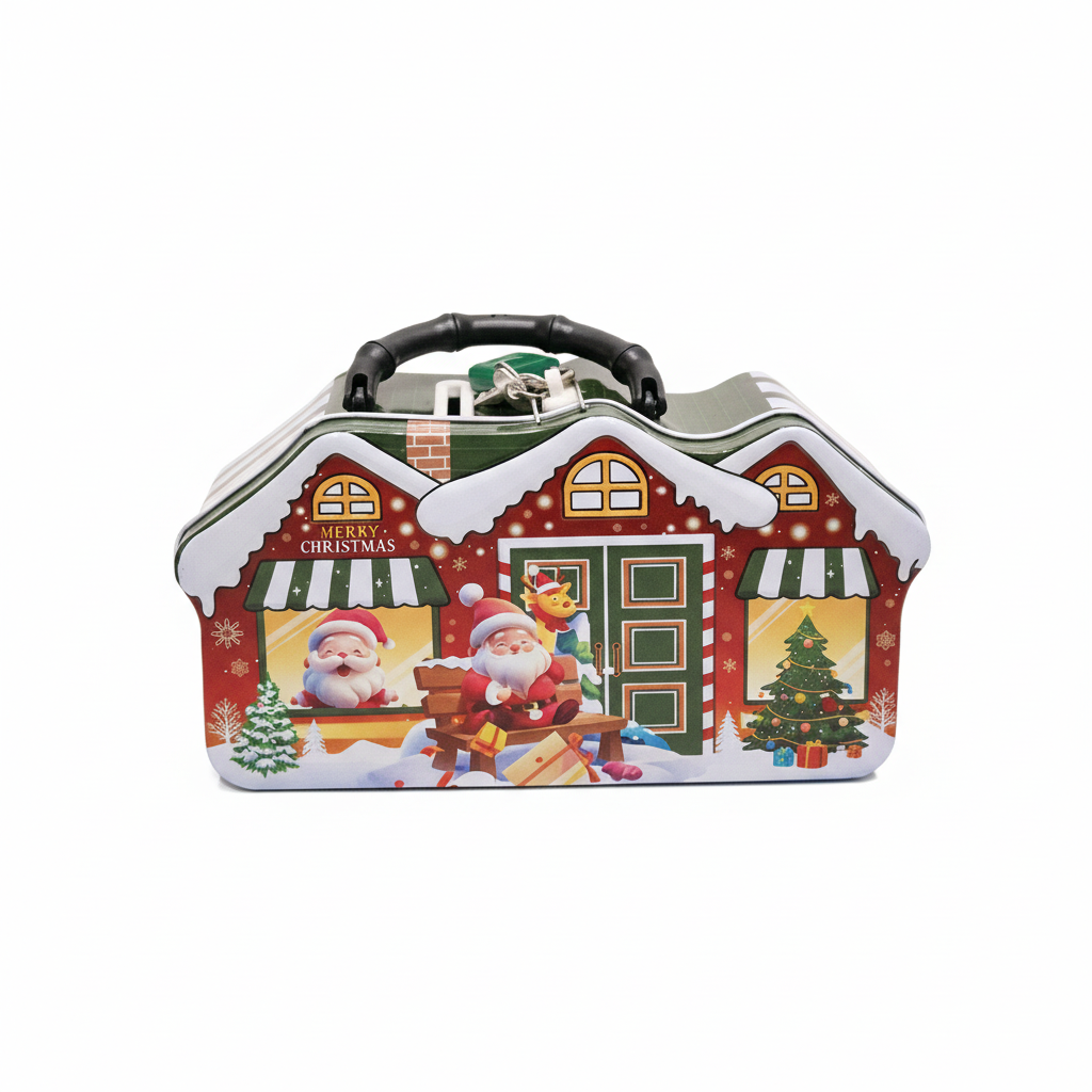 Christmas House Shaped Tin Box