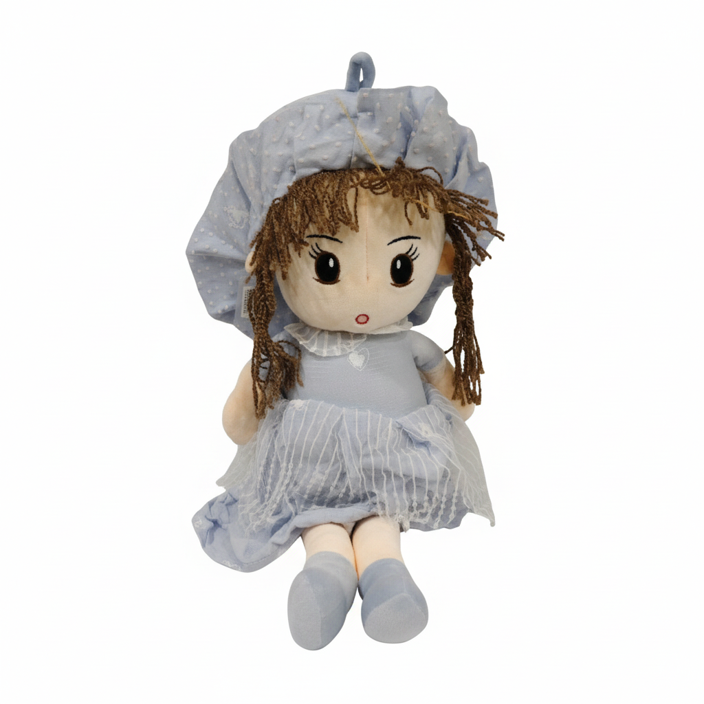 Plush Doll with Blue Dress and Hat