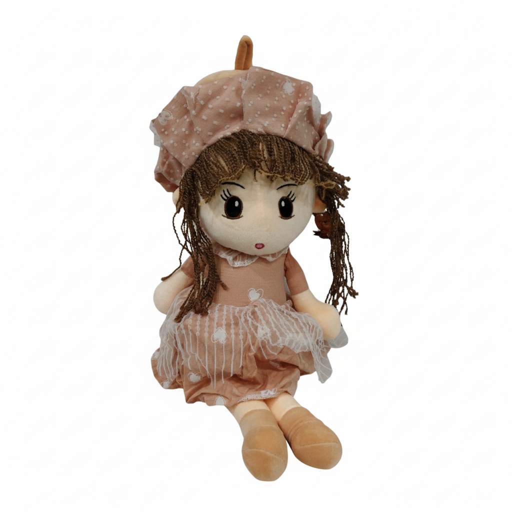 Plush Doll with Brown Dress and Hat