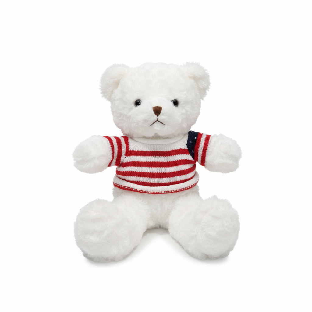 Plush Teddy Bear with Striped Shirt