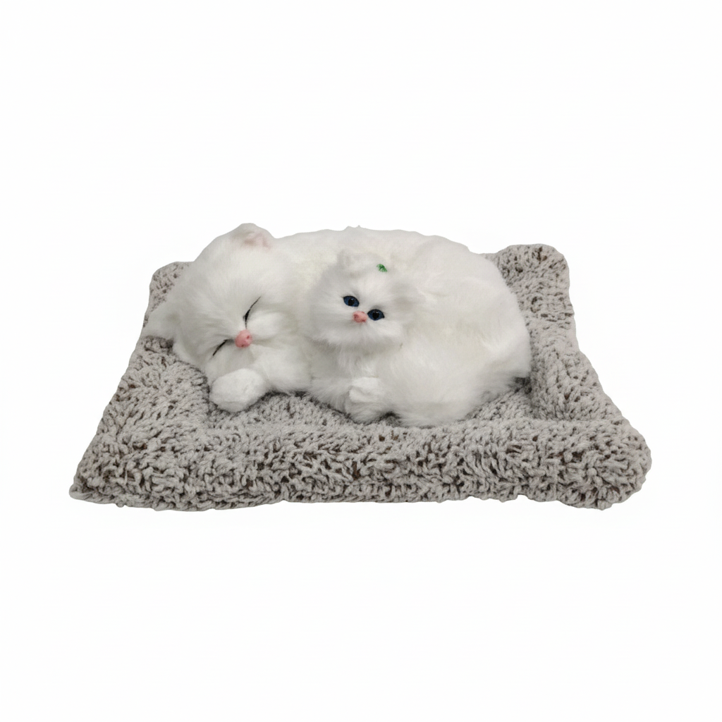 Plush White Cat Pair on Mat